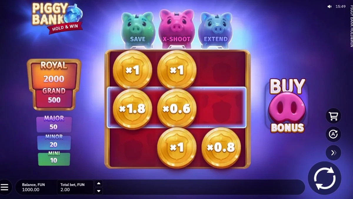 Piggy Bank Hold & Win স্লট গেমের রঙিন ইন্টারফেস এবং পিগি ব্যাংক